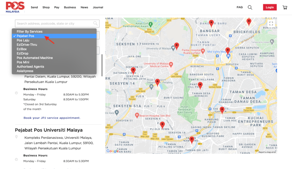 Pos Malaysia outlet finder