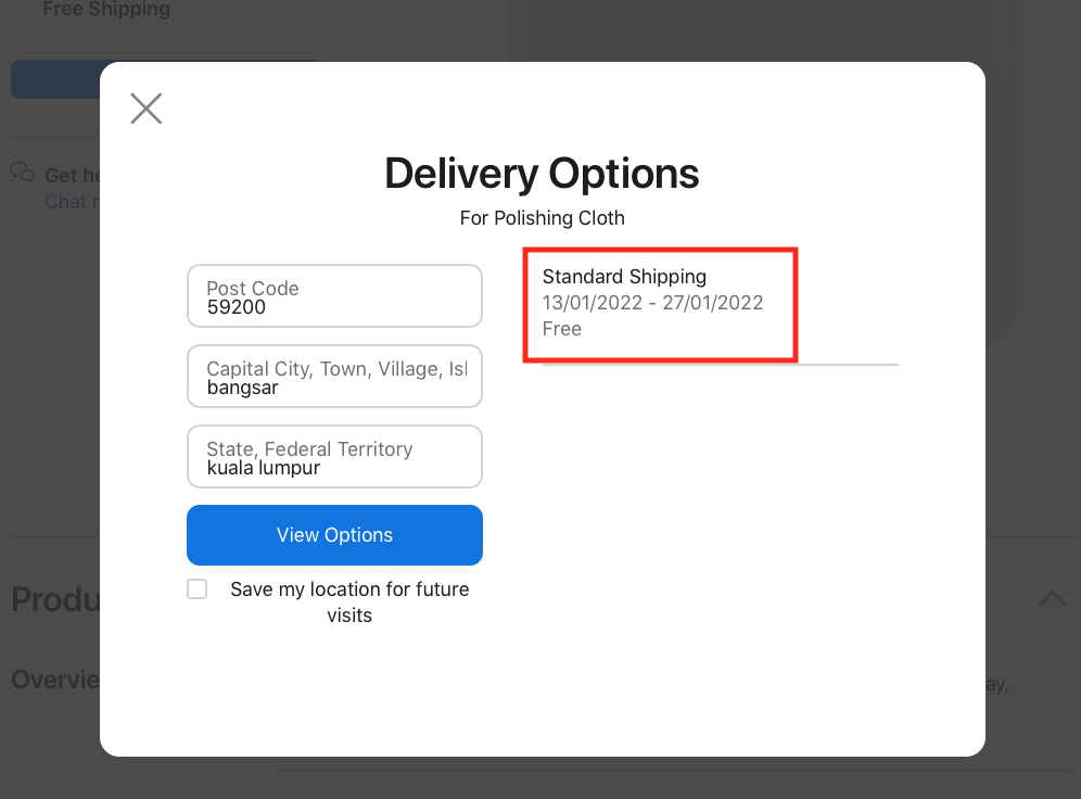 delivery options for apple cloth to Malaysia 