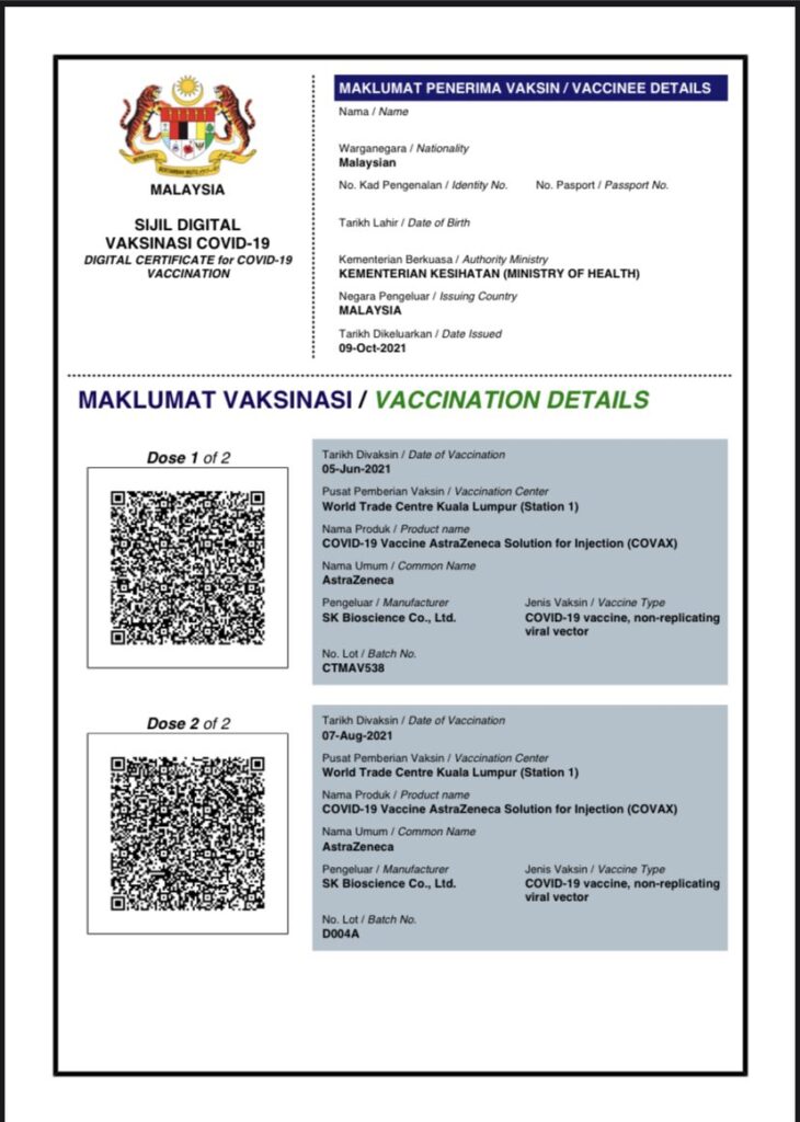 COVID-19 vaccine certificate in PDF