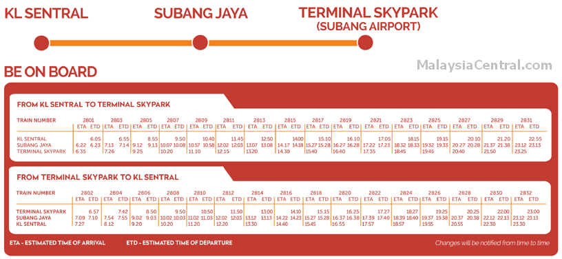 KTM Skypark Link schedule 