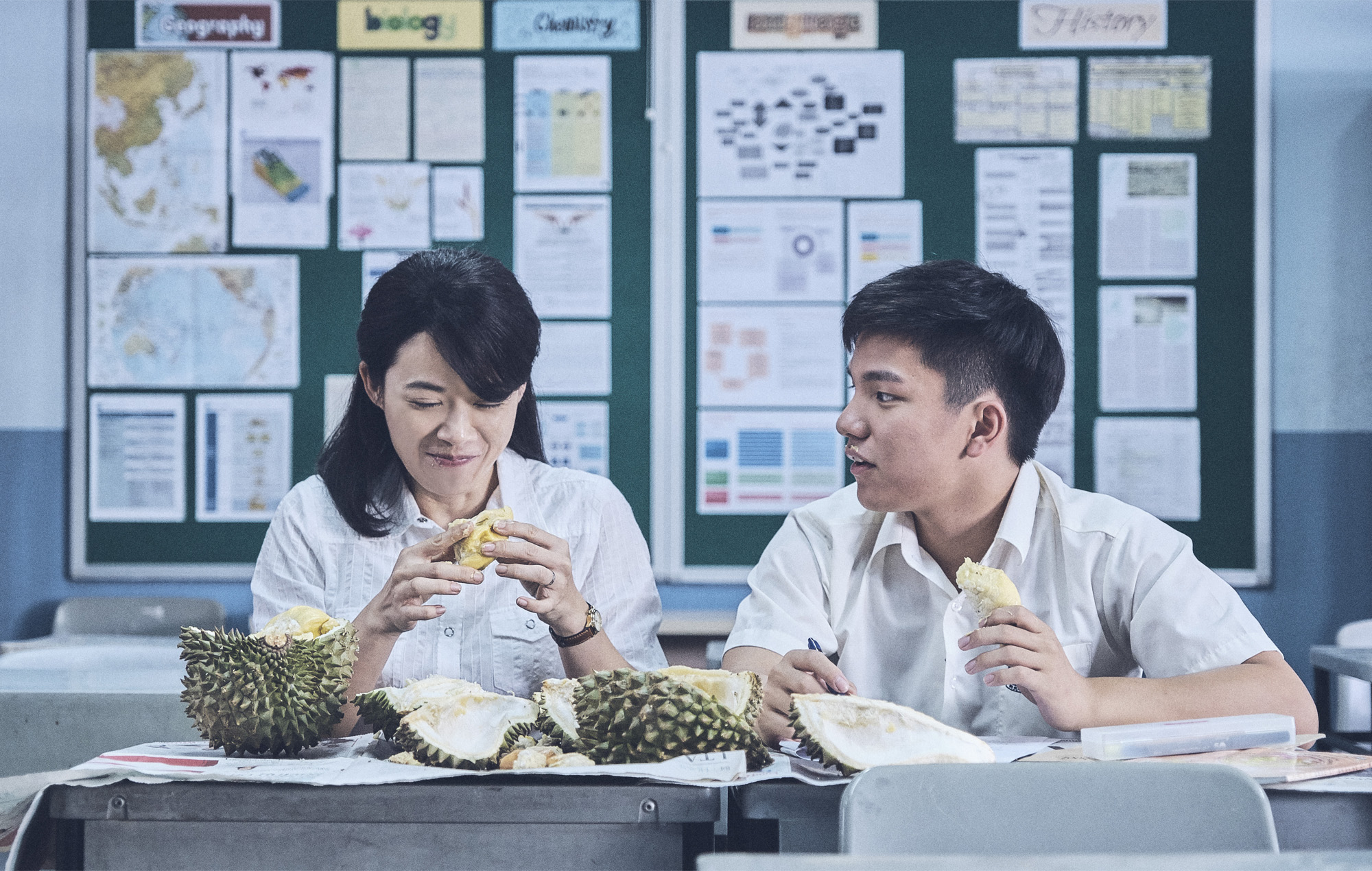 Yeo Yann Yann and Koh Jia Ler in Singaporean drama film Wet Season (2019).