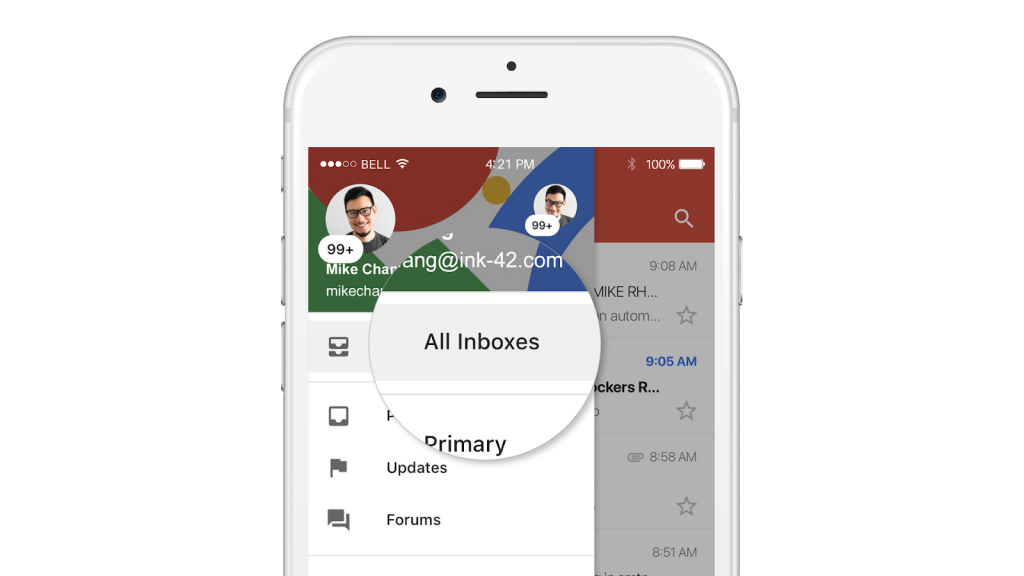 gmail account and inboxes on an iPhone