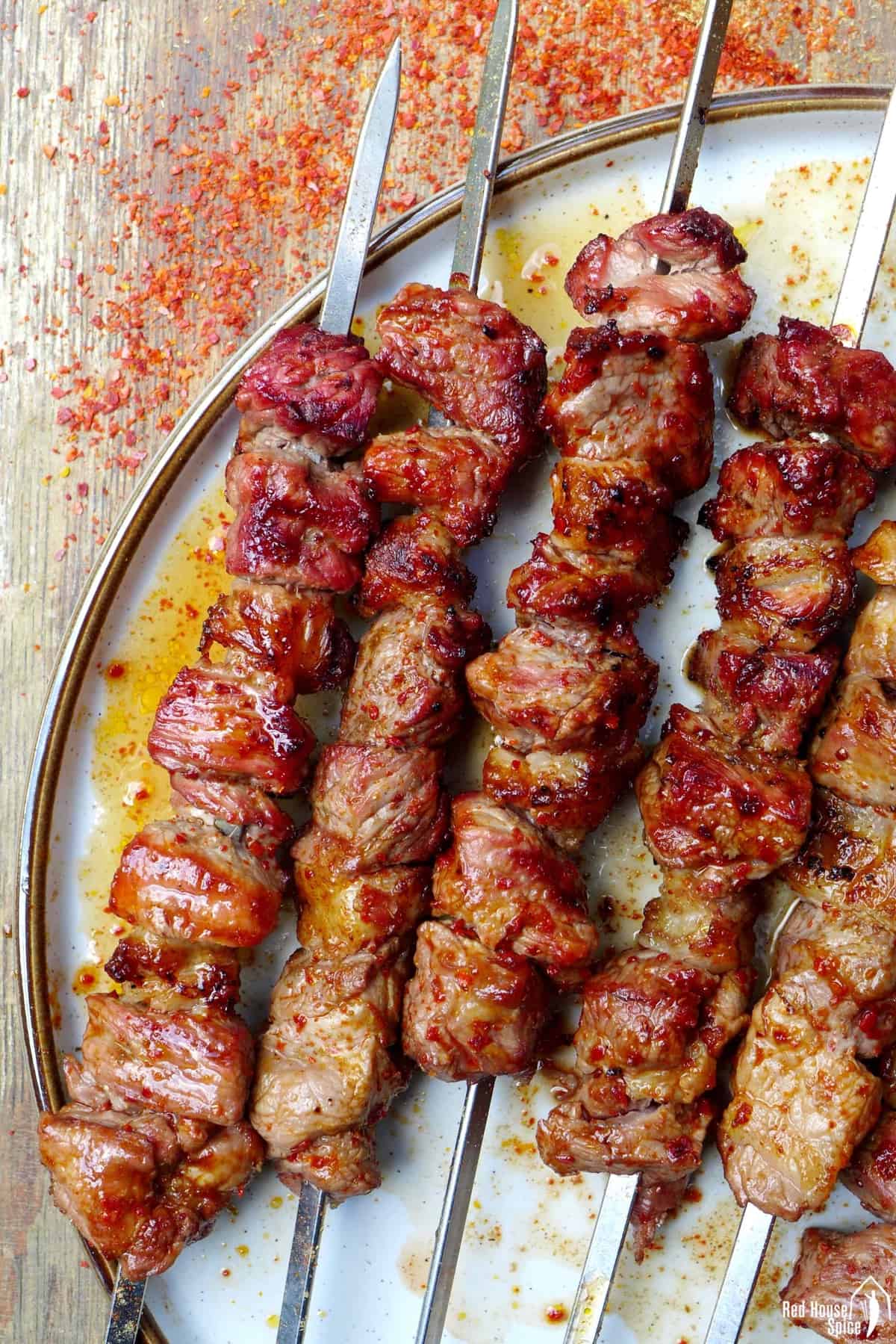 chan-spiced lamb skewers