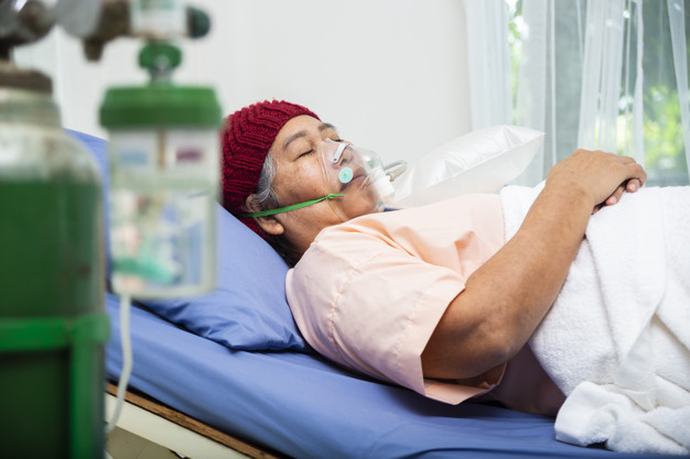 Asian elderly woman patient in hospital