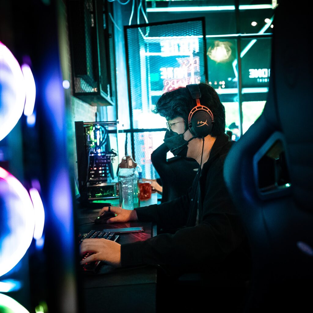 Gamer using the high-tech headphones at Cove Esports Hub, Subang Jaya