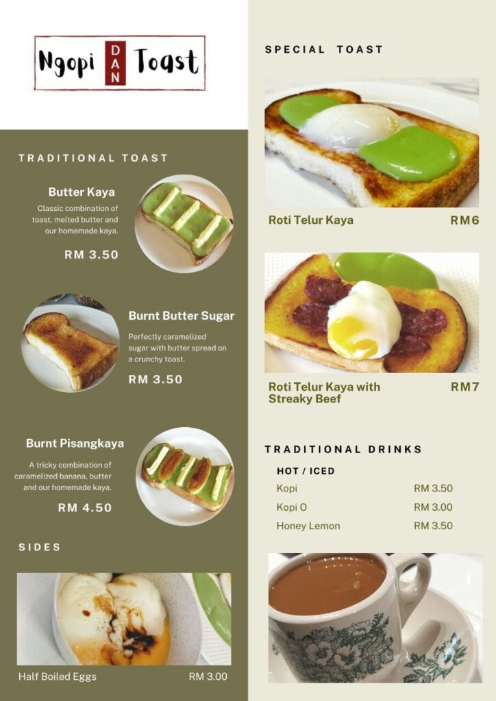 wide range of toast choices served at ngopi dan toast
