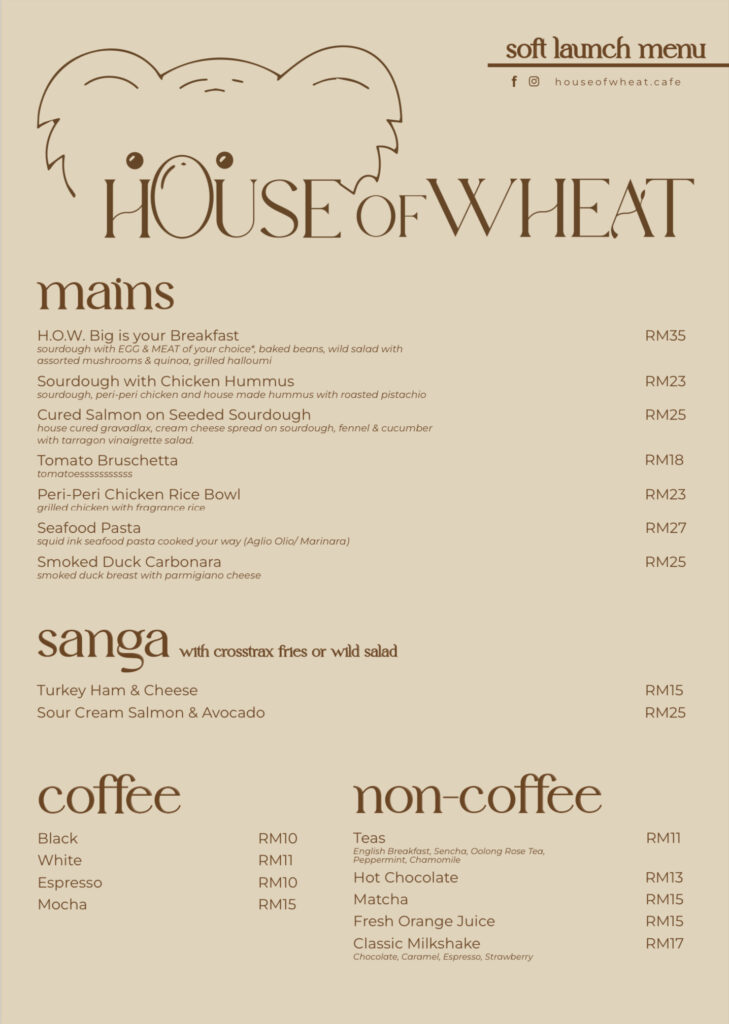 house of wheat's menu