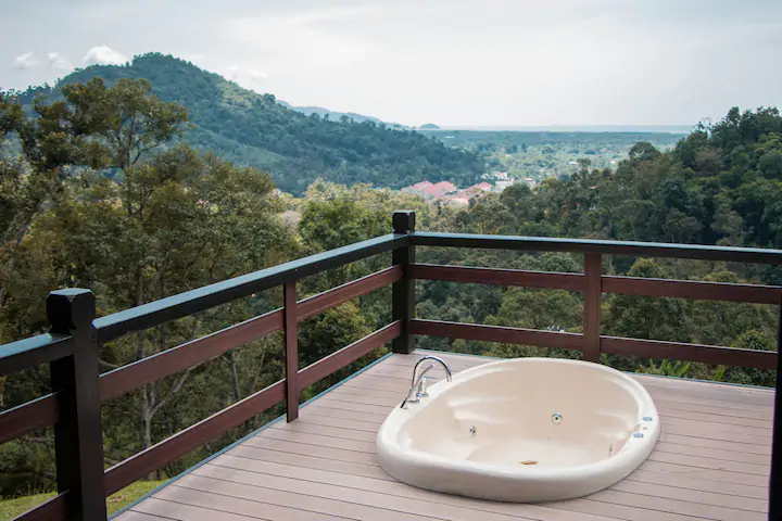 jacuzzi with a view at durian farm stay