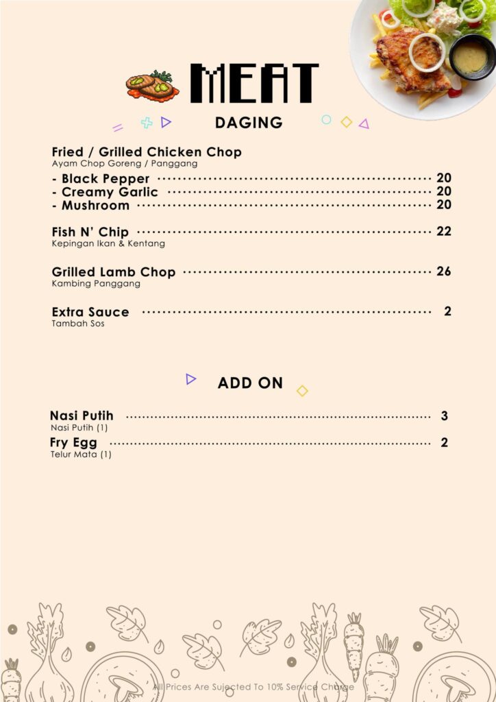 The menu available @ ATO Gaming Cafe