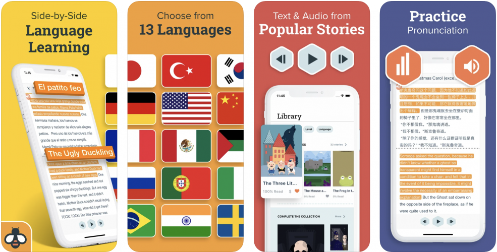 free apps to learn languages: Beelinguapp