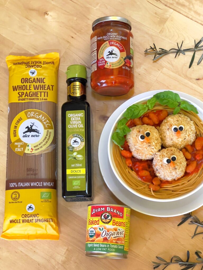 Meatballs In Spaghetti Nests using Alce Nero™ Organic Whole Wheat Spaghetti & Alce Nero™ Organic Extra Virgin Olive Oil