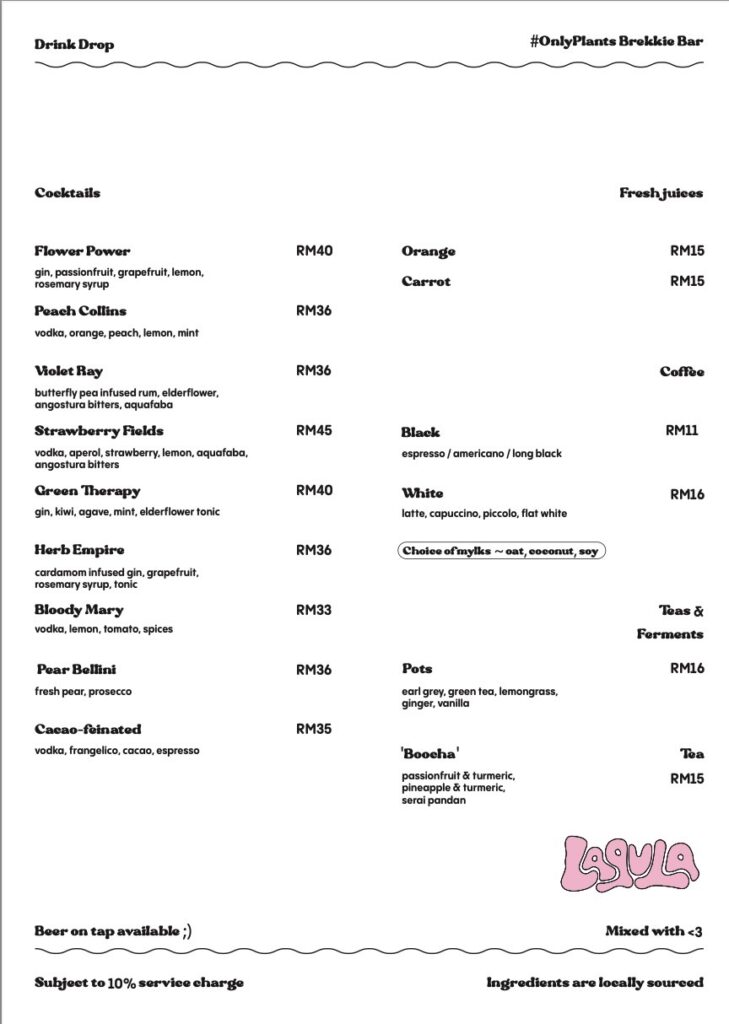 Pink Cafe KL: LaGula Drinks Menu