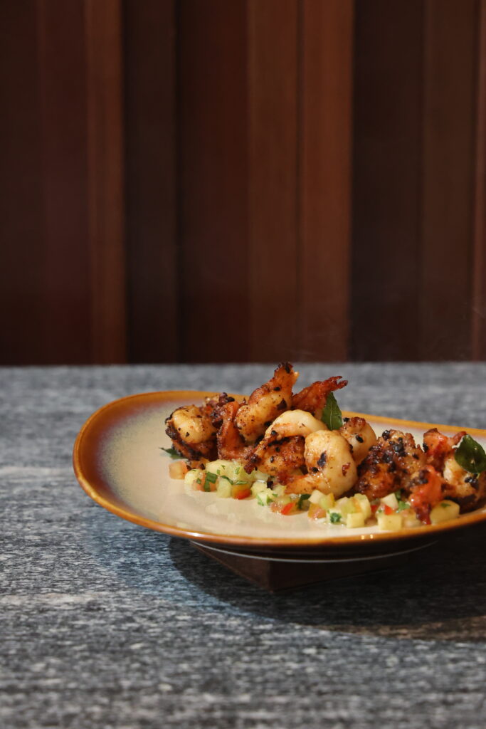 Plate of Garlic stir fry prawns 