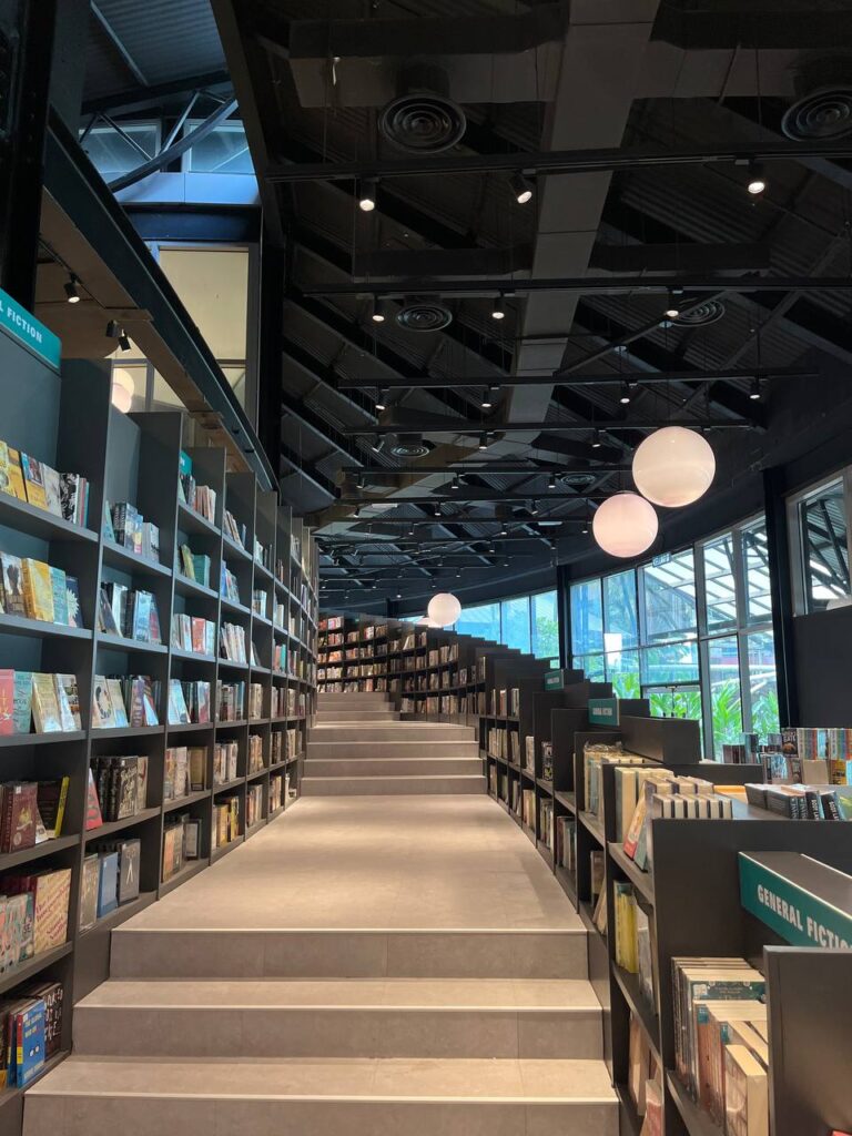 Staircase up leading to more books for adults