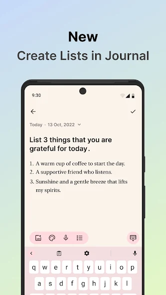 Create Lists In Journal Using Gratitude App
