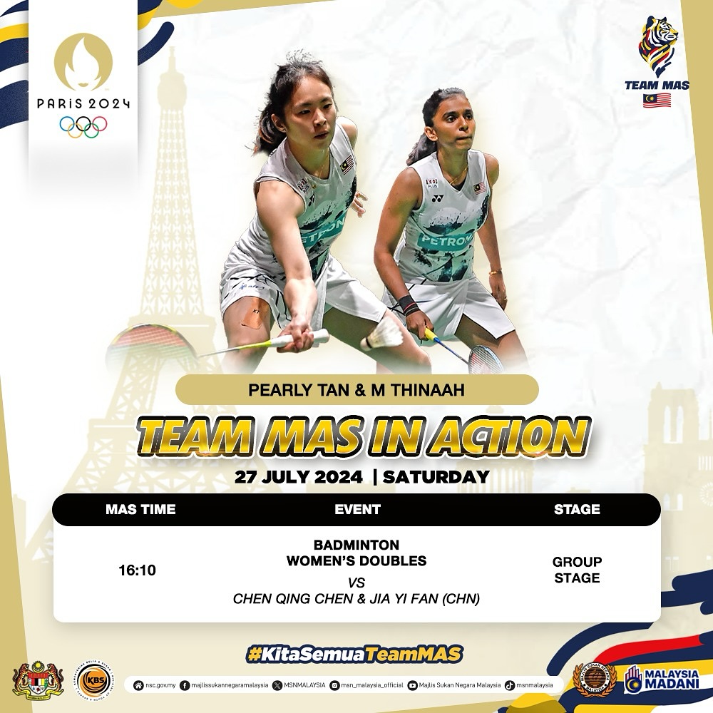 Pearly Tan and M Thinaah. Women Double Malaysia Team in Paris 2024