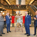 King Charles III unveiled a plaque to commemorate his visit to Battersea Power Station. (Left to right) Malaysian High Commissioner, Sana Jafri, CEO of Battersea Power Station Development Company, Donagh O’Sullivan, King Charles III, Chairman of Battersea Project Holding Company, Tan Sri Shahril Ridza Ridzuan. (Credit: Brendan Bell)