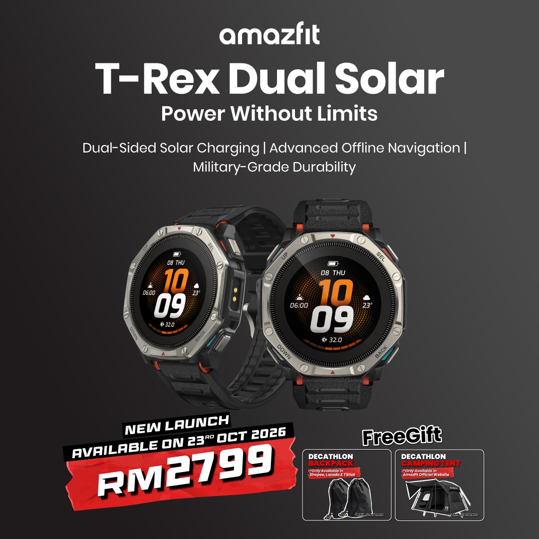 Amazfit T-Rex Dual Solar smartwatch launching in Malaysia at RM2,799