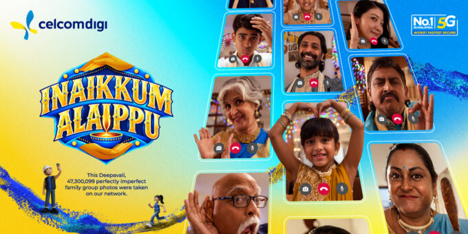 CelcomDigi Deepavali film Inaikkum Alaippu key visual showing a family celebrating together over video calls