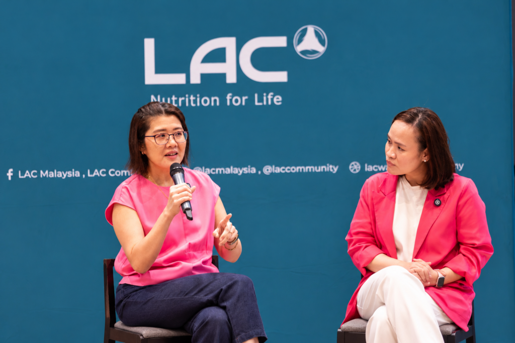 Dr Christina Lai Nye Bing and Cynthia Jetan speaking on breast health at the LAC Community Pink October talk