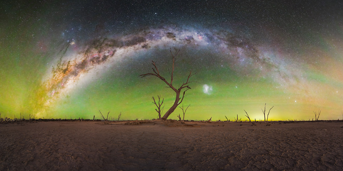 Milky Way arch over dead trees at Lake Dowerin, Western Australia by Ow Terence