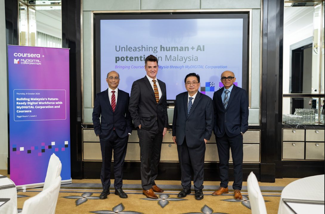 Free Coursera Courses Malaysia – MyDIGITAL Corporation, Ministry of Digital and Coursera leaders at the Rakyat Digital media briefing