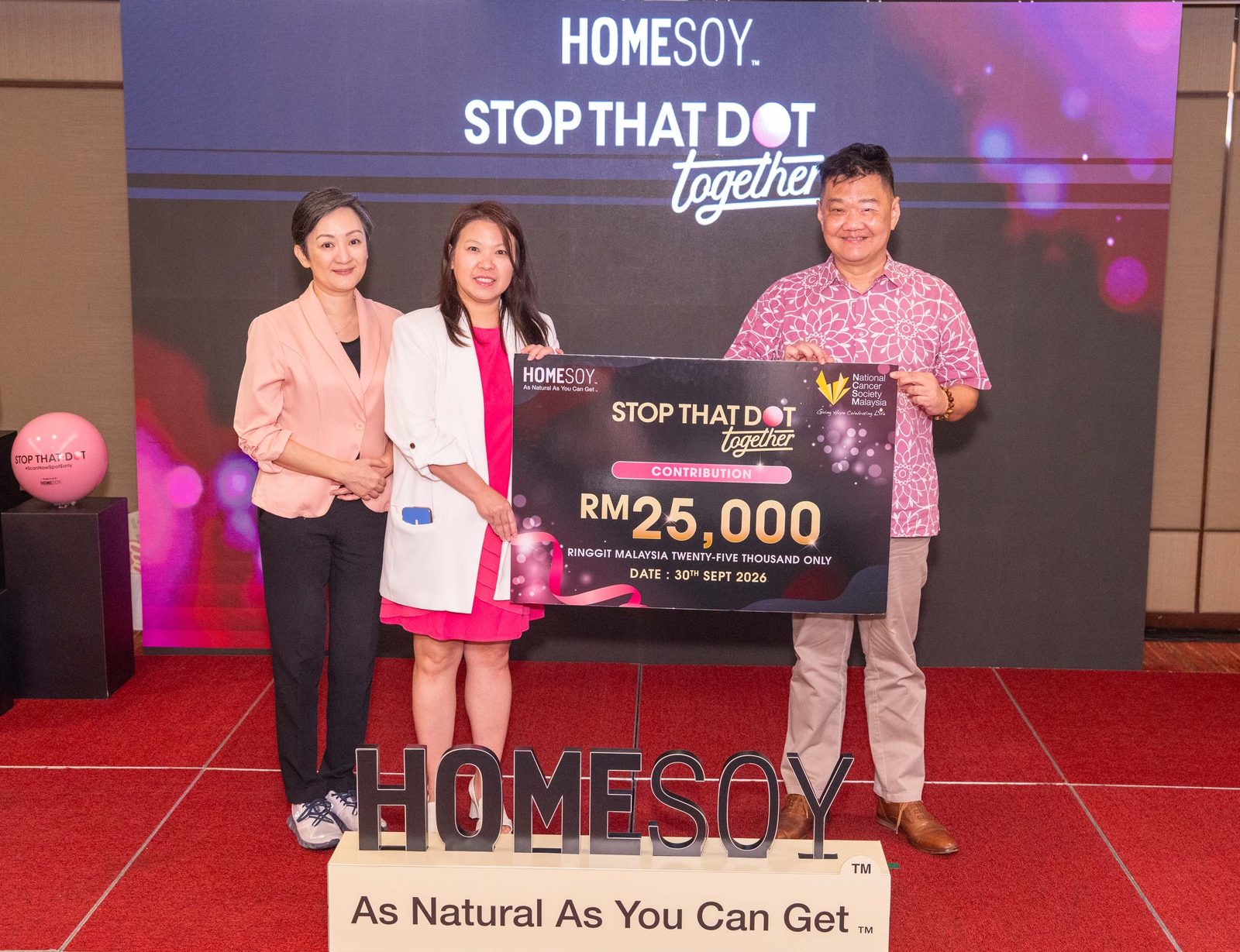 HOMESOY and National Cancer Society Malaysia contribution handover for breast cancer screening under Stop That Dot Together