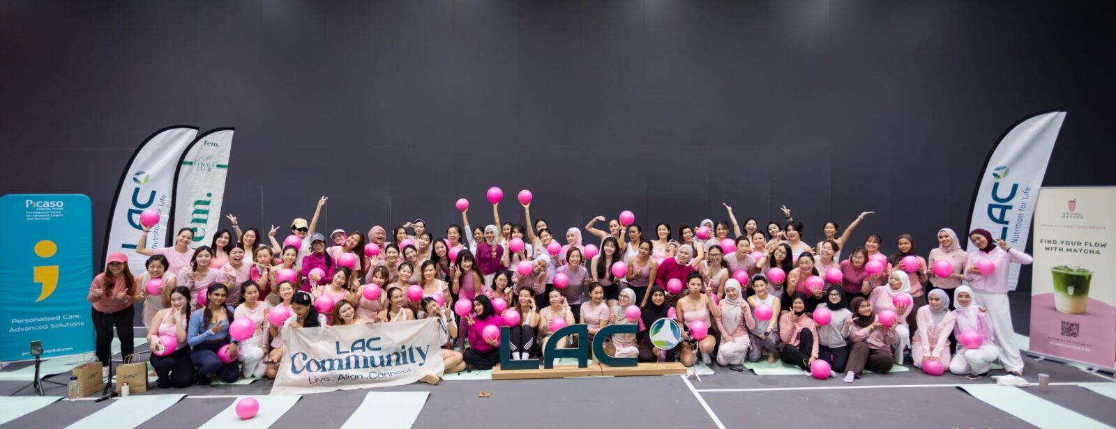 LAC Community and FemFamm participants in pink at the Pink October breast health event in Kota Damansara
