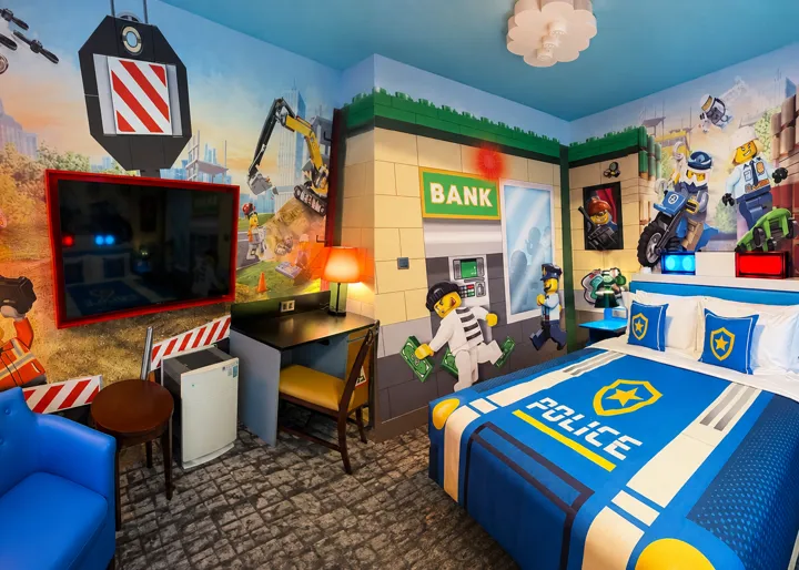LEGOLAND Malaysia LEGO CITY rooms with police chase and bank heist mural