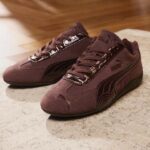 PUMA Speedcat Croc in deep brown suede with glossy crocodile-textured Formstrip