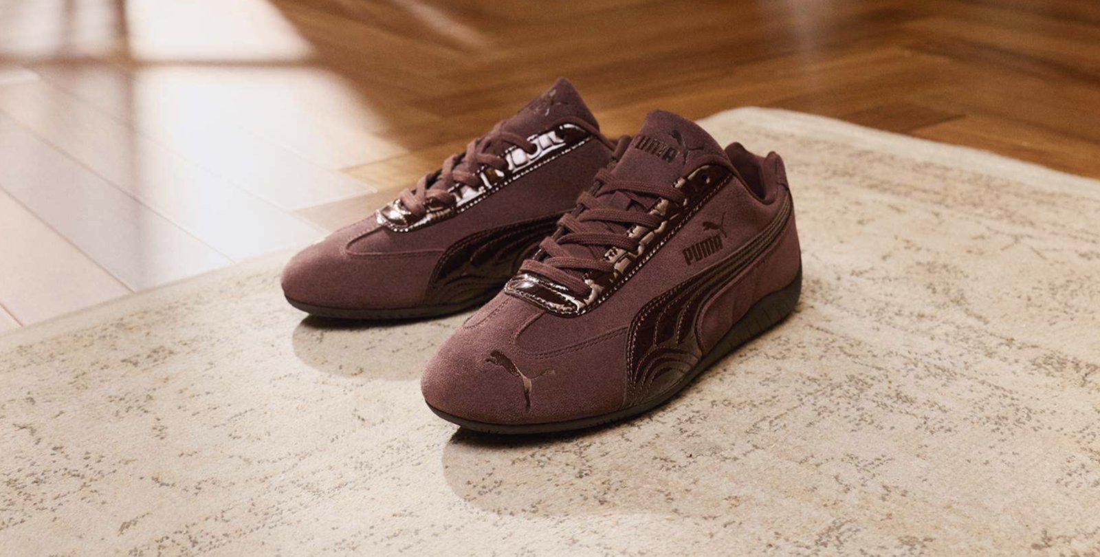 PUMA Speedcat Croc in deep brown suede with glossy crocodile-textured Formstrip