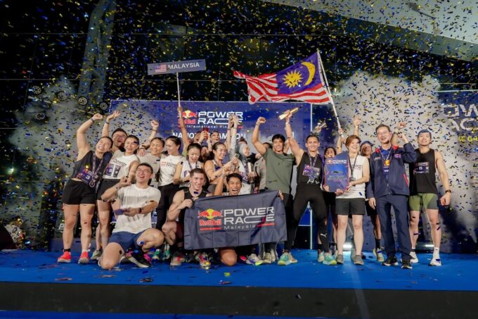 Team Malaysia celebrates winning the Red Bull Power Race Nations' Trophy in Bangkok