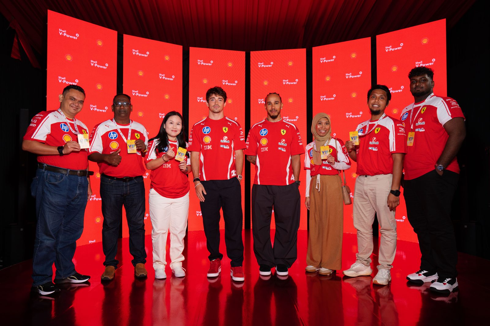Shell V-Power VIP contest winners with Hamilton and Leclerc in Sepang