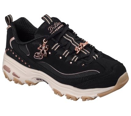 Skechers D'Lites 20th Anniversary sneaker in Black Rose Gold