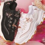 Skechers D'Lites 20th Anniversary collection in black and white rose gold