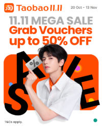 Taobao 11.11 sale 2026 mega sale with vouchers up to 50% off from 20 October to 13 November