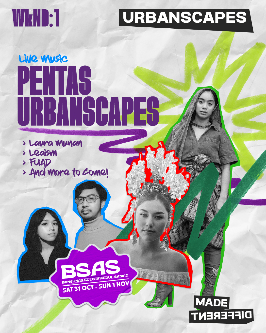 Pentas Urbanscapes live music line-up featuring Laura Munan, Leaism and FUAD at BSAS
